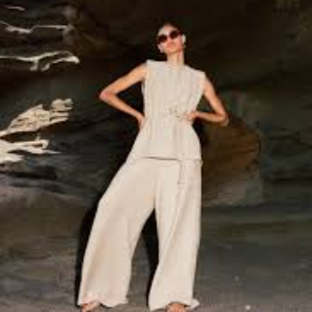 Zara Creased-Effect Palazzo Trousers - Sand